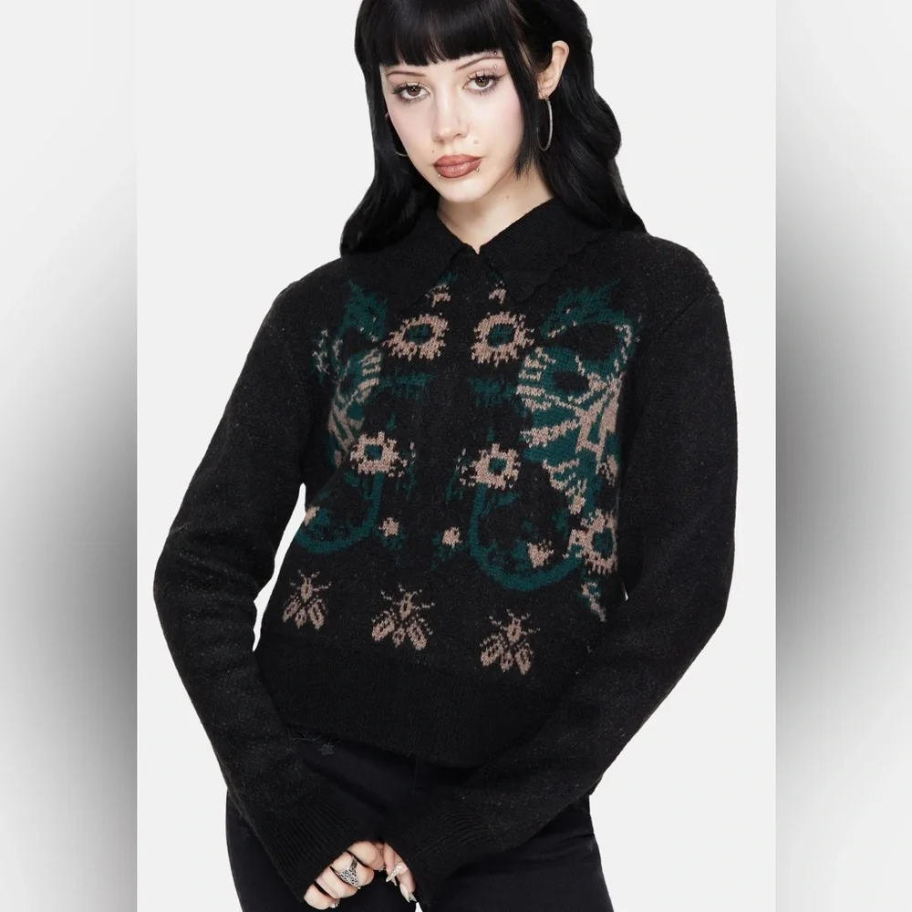 Disturbia Aura Dragon Jacquard Collar Knit Sweater - Picture 1 of 8